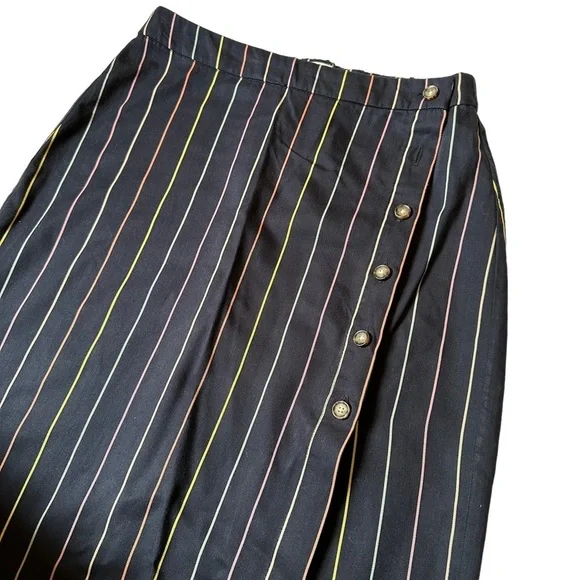 Marine Layer Navy Blue with Yellow, Pink, & Green Horizontal Midi Skirt | Size M - Picture 4 of 8